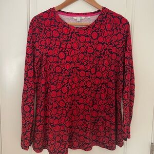 Boden Red and Navy Blue Floral Long Sleeve Top